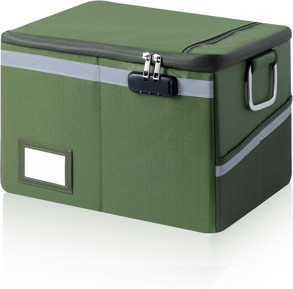 Fireproof Waterproof Document Box with Lock Collapsible Portable File Organizer Hard Shell Storage for Hanging Letter