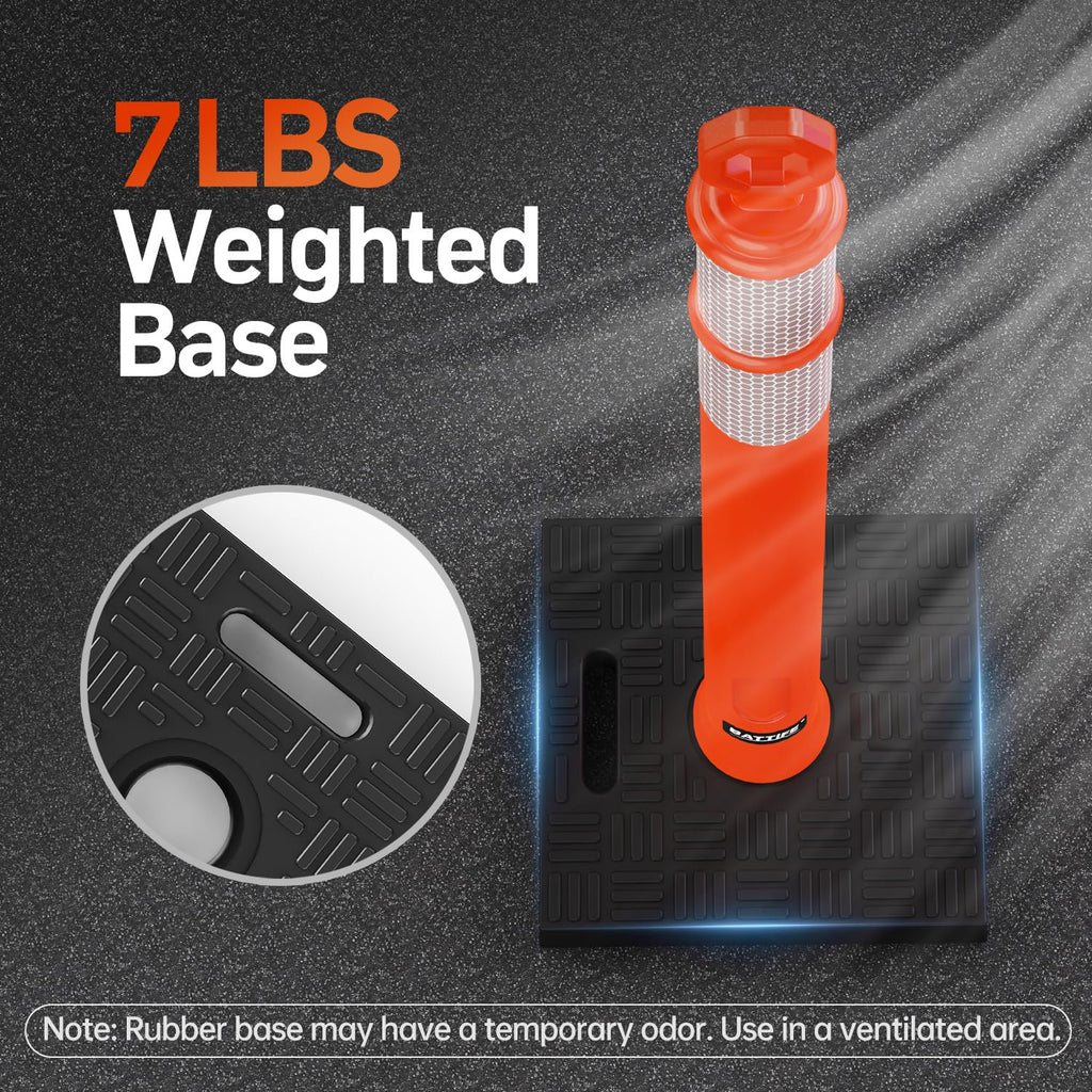 42 Inch Orange Traffic Cones Delineator Posts with Base 6 Pcs | 11.8" x 11.8" weighted base with reflective collars