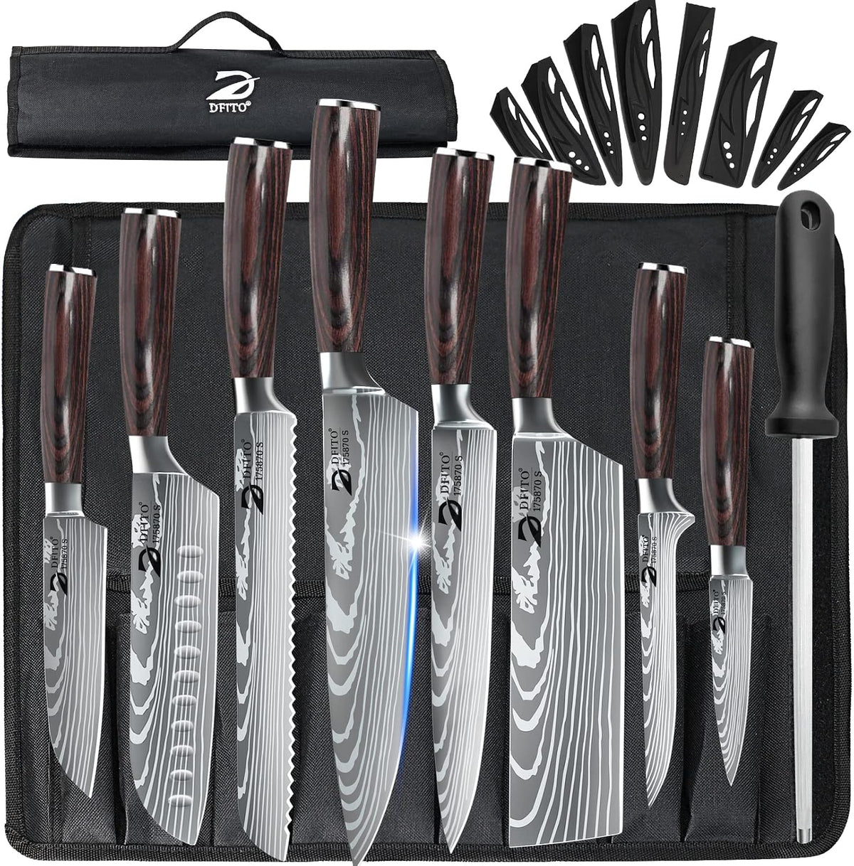 Chef Knife Sets with Roll Bag, 9 Pieces Professional Knife Set