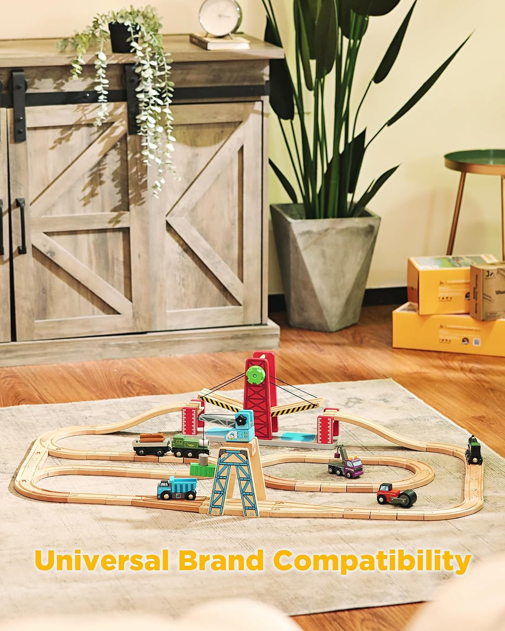 Wooden Train Track 52 PCS, Track Expansion Compatible with All Major Brands Toddler Railway Toy Train Set Boys Train