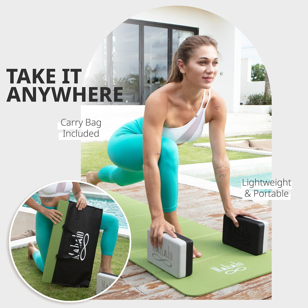 Foldable Yoga Mat + Carry Bag, 6mm 7-fold Workout Mat, Easy to Store, Anti-Slip Folding Exercise Mat for Yoga