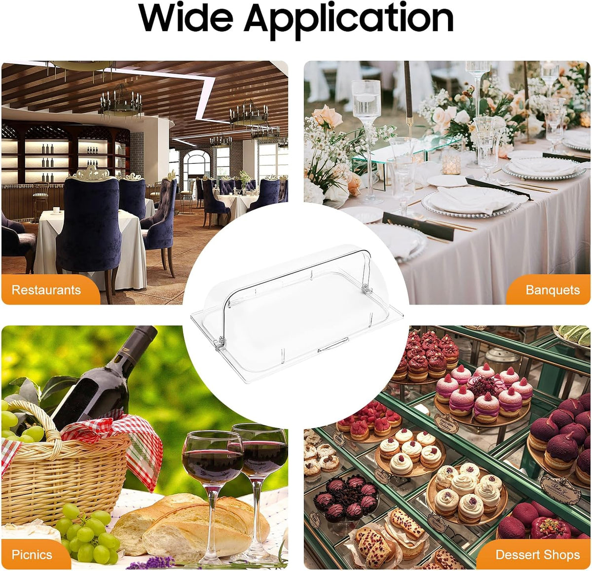 Clear Chafing Dish Covers Full Size Cover Lid, Roll Top Display Chafing Dish Wind Guard for Cupcake Dessert Cake