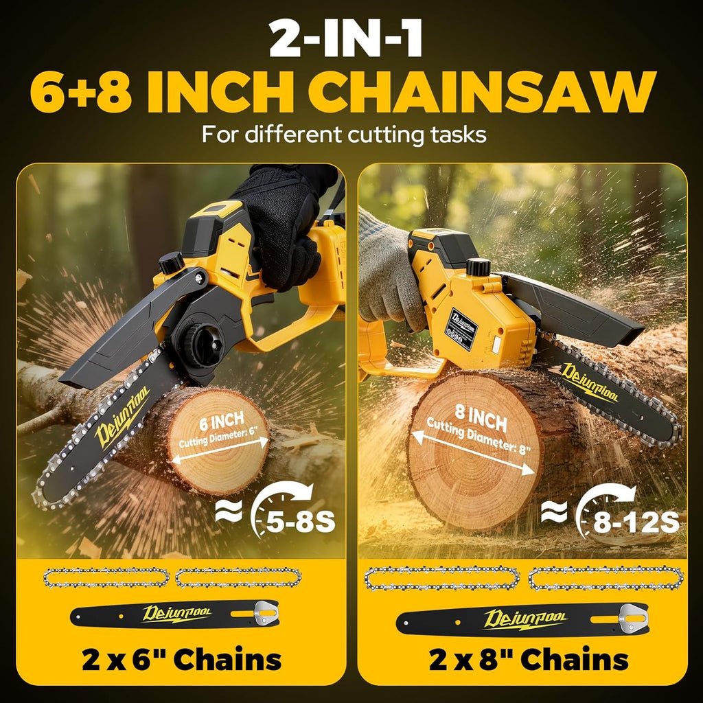 Cordless Mini Chainsaw Compatible with Dewalt 20V MAX Battery, 6 Inch & 8 Inch Small Electric Chainsaw Brushless