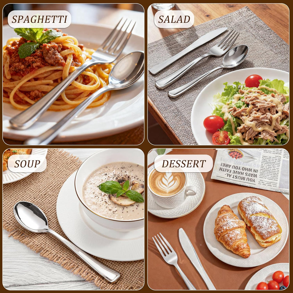 300 Pieces Silver Plastic Silverware - Plastic Silverware Heavy Duty - 100 Forks 100 Knives 100 Spoons - Disposable