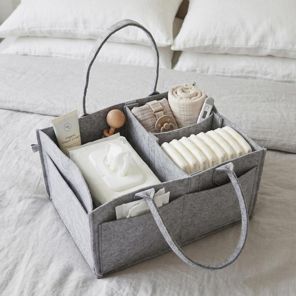 Felt Diaper Caddy Organizer, Baby Storage Bag, Nursery Organizer for Diapers and Wipes, Portable Felt Caddy, 33.5 x