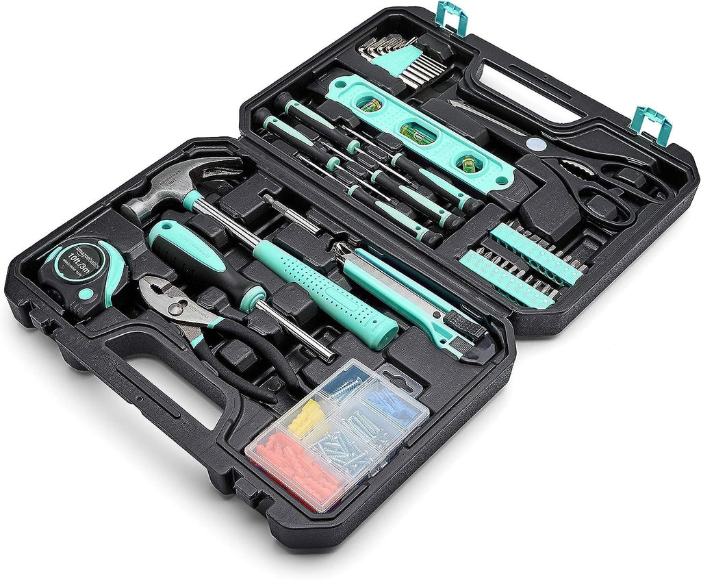 142-Piece Household Tool Kit for Home Repair, Hand Tools with Storage Case, 13.39 x 9.25 x 2.95 inch, Turquoise