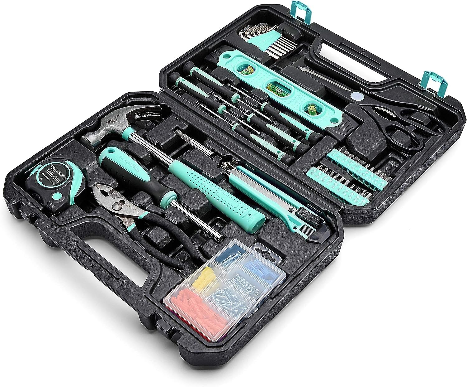 142-Piece Household Tool Kit for Home Repair, Hand Tools with Storage Case, 13.39 x 9.25 x 2.95 inch, Turquoise