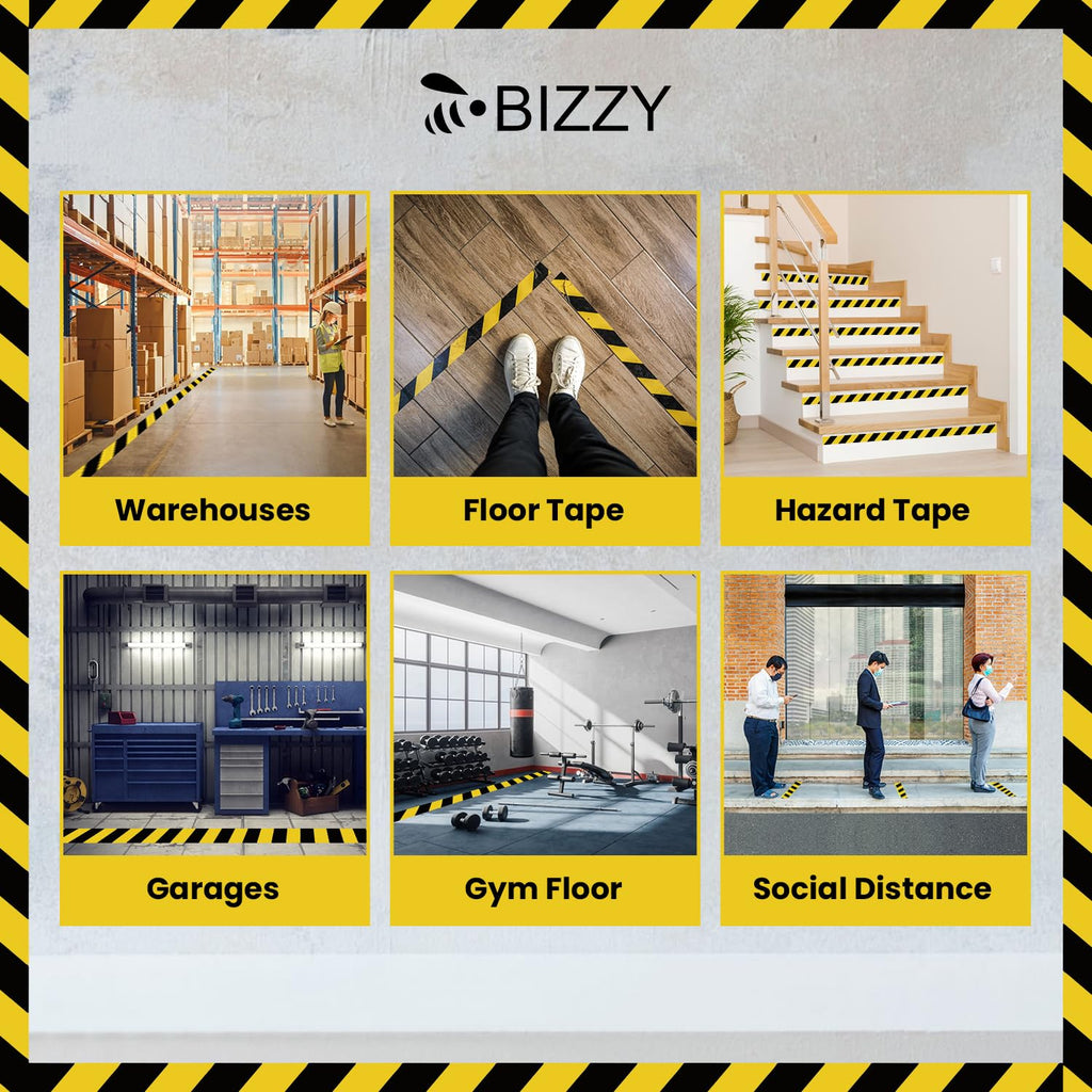 Black and Yellow Safety Tape 2" X 108' Industrial | Yellow and Black Caution Floor Tape | Watch Your Step Tape |
