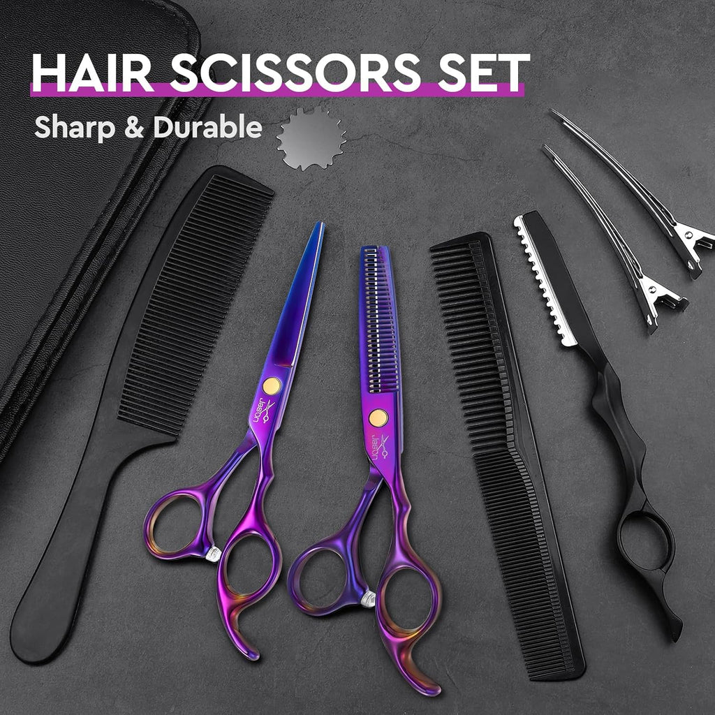 Hair Cutting Scissors Set - 10 PCS Professional Haircut Shears Purple | Thinning Shear for Hair Cutting with 30