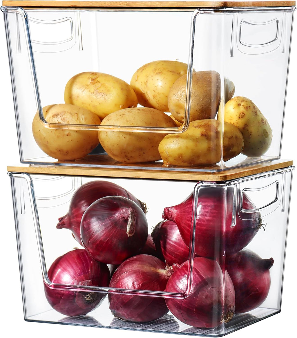 Pantry Organizers Storage, 2 Pack Large Clear Storage Bins for Onion, Potato, Garlic, Canned Food, Organizer Bins for