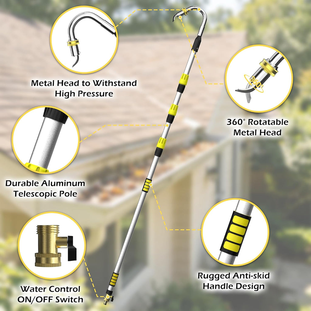 24FT Reach Telescopic Gutter Cleaning Tool, 8-15FT Gutter Cleaner from the ground with 360°Rotatable Duckbill Metal