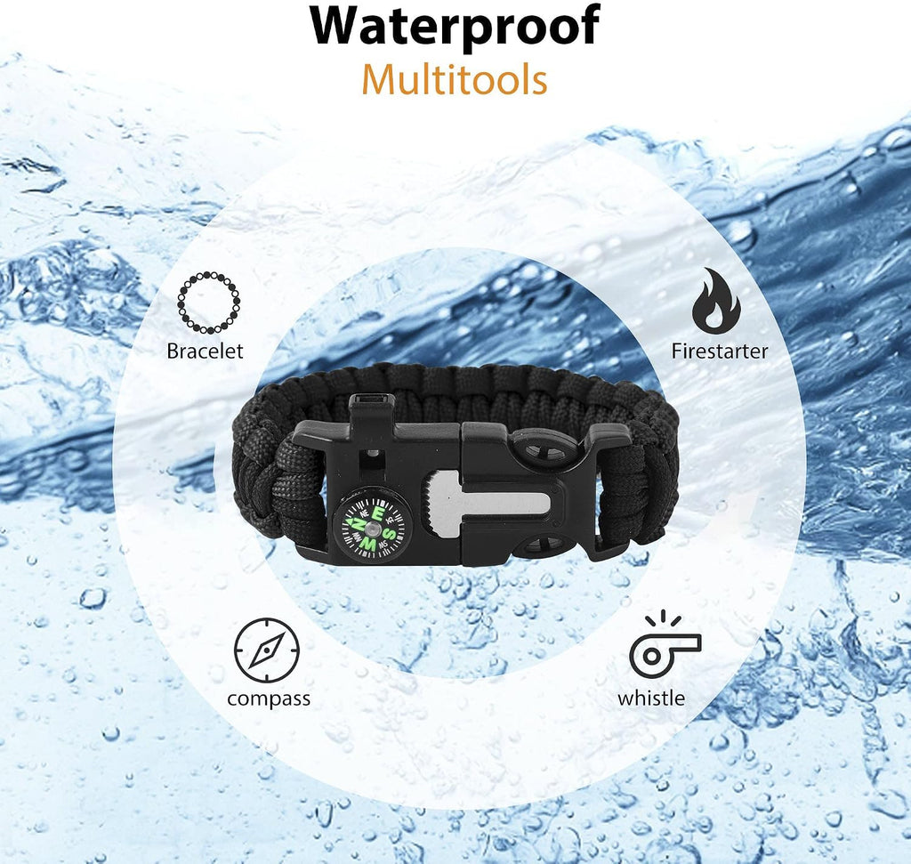 Bracelets,Survival Bracelets for Men Paracord Tactical 5-in-1 Camping Gear Kits,with 12-ft Detachable Parachute
