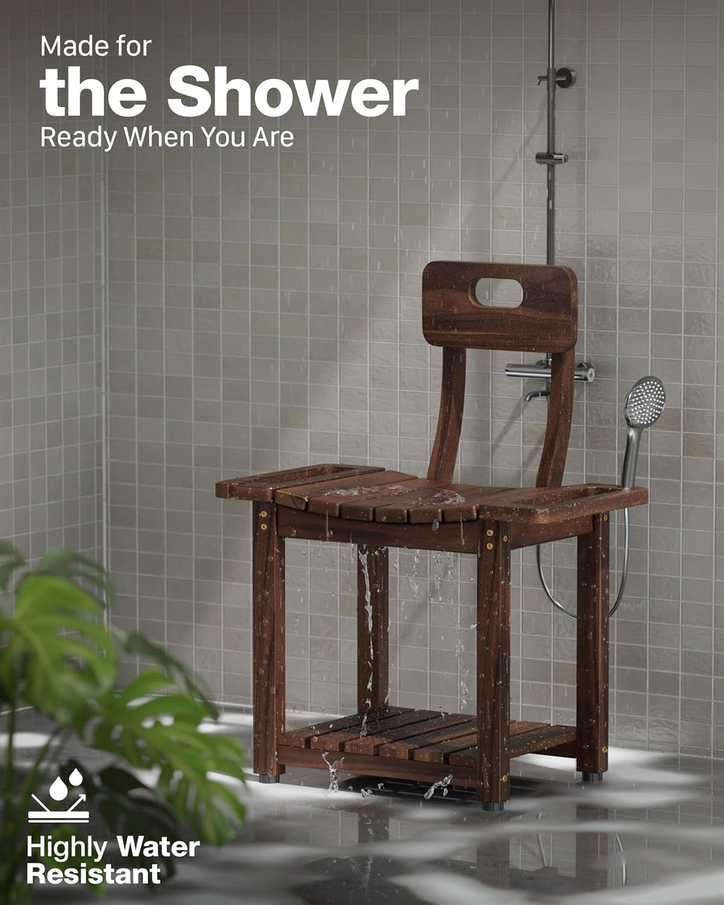 23.4'' Shower Chair with Backrest Bath Chair for Inside Shower or Tub, Heavy Duty 450 lbs Support, Non-Slip Feet