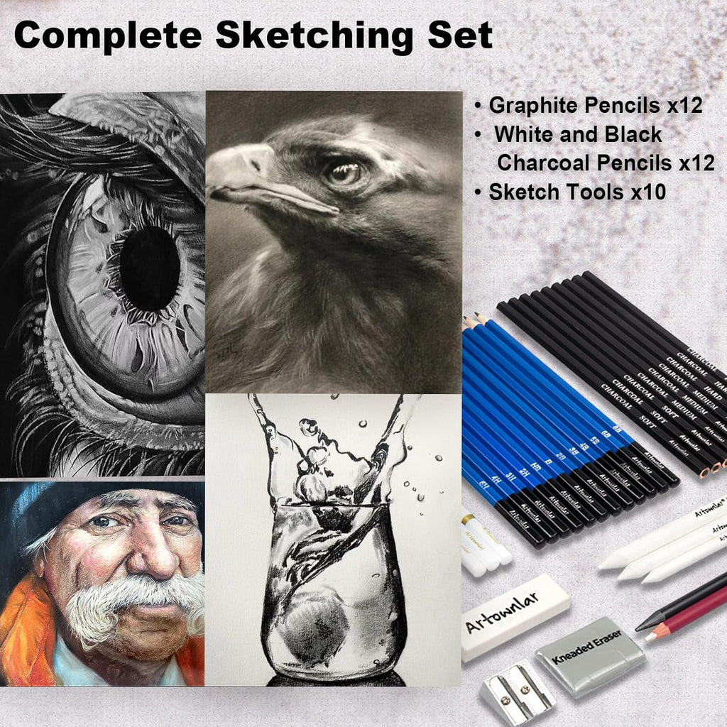 72 Pack Drawing Sketching Set with 8x11 Sketchbook | Pro Art Supplies Kit for Artist Adults Teens Beginner | Graphite