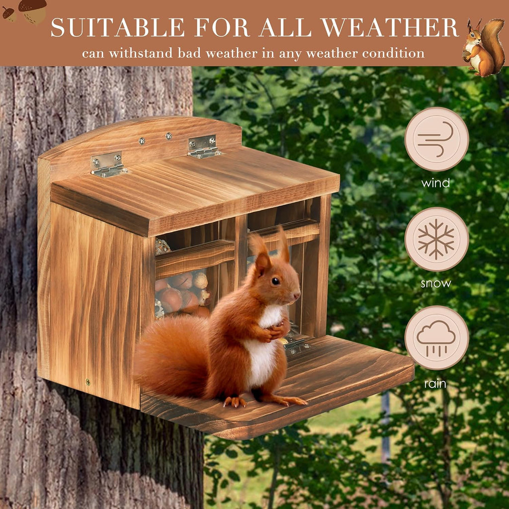 Large Squirrel Feeder House, Wooden Squirrel Feeders for Outside, Chipmunk Feeder Made of Thick Wood, No Assembly
