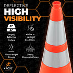 28 Inch Orange Traffic Cones with 6" & 4" Collars, 8-Pack