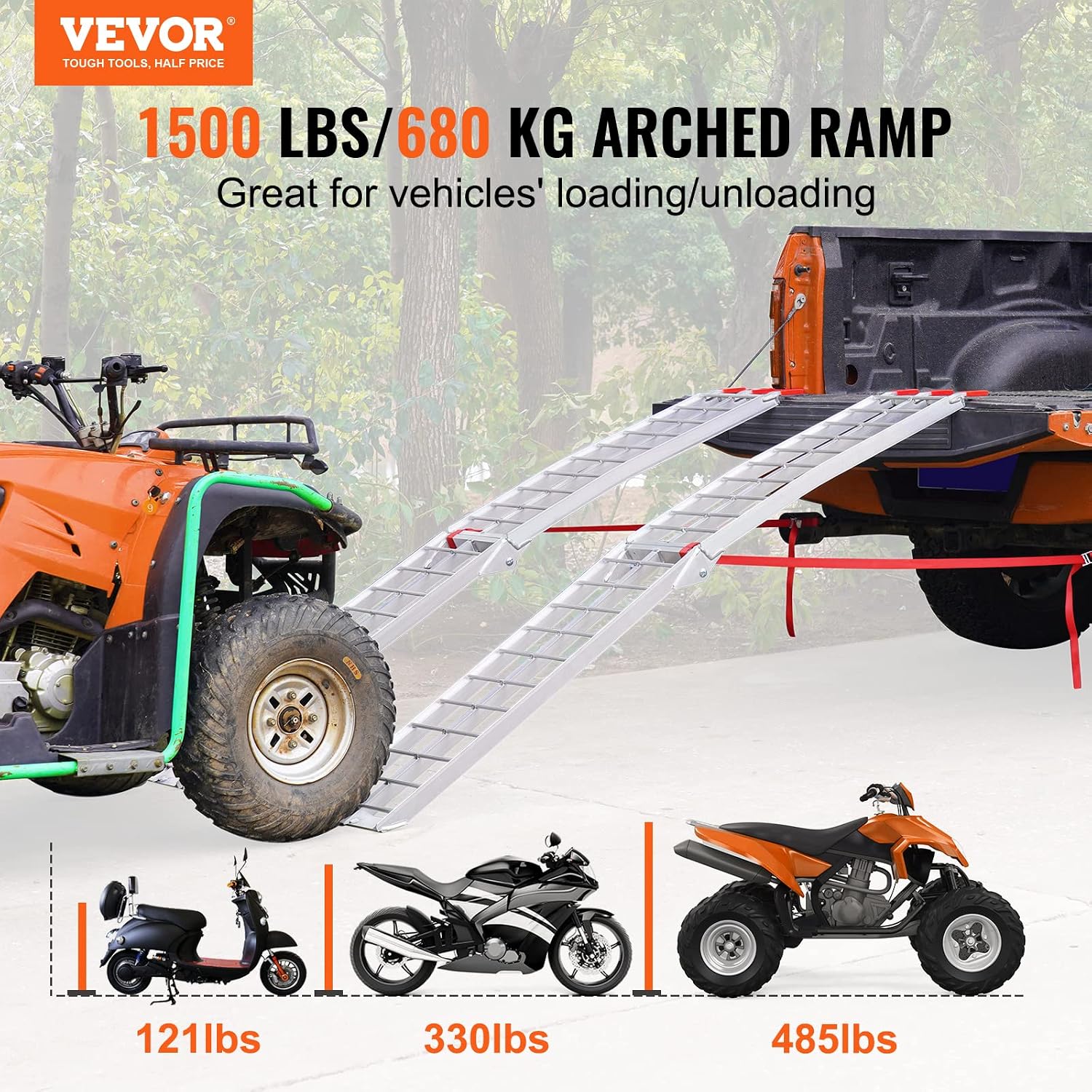 7.5ft Aluminum Ramps, 1500 lbs Folding Loading Ramps (2 pcs Set) for Pickup Trucks Bed, Trailers Ramp with Load