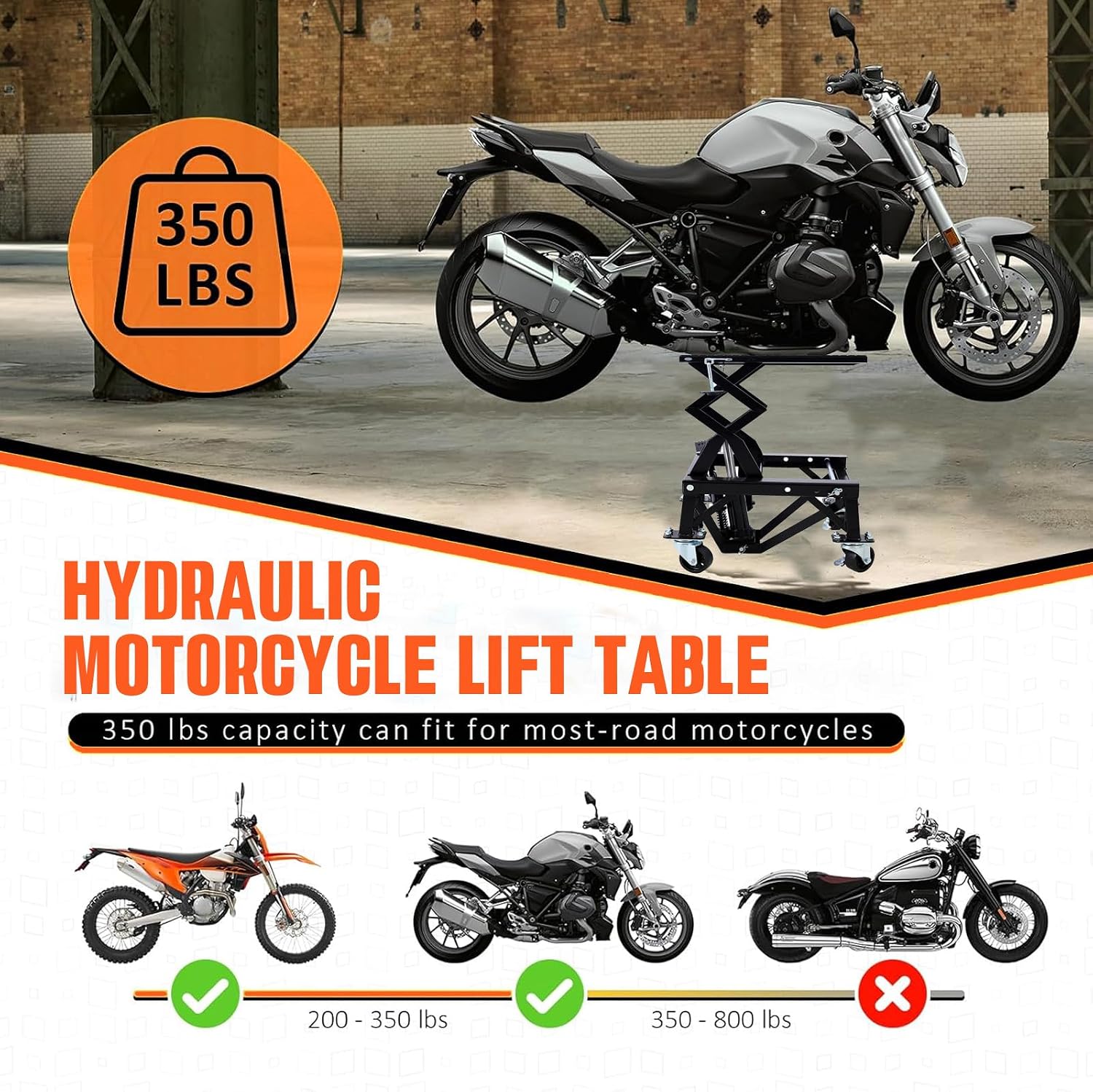 Hydraulic Motorcycle Lift Table,350 LBS Heavy Duty Ultra-Stable Jack Stand Fit for Dirt Bike ATV Bike, Jack Lift Foot