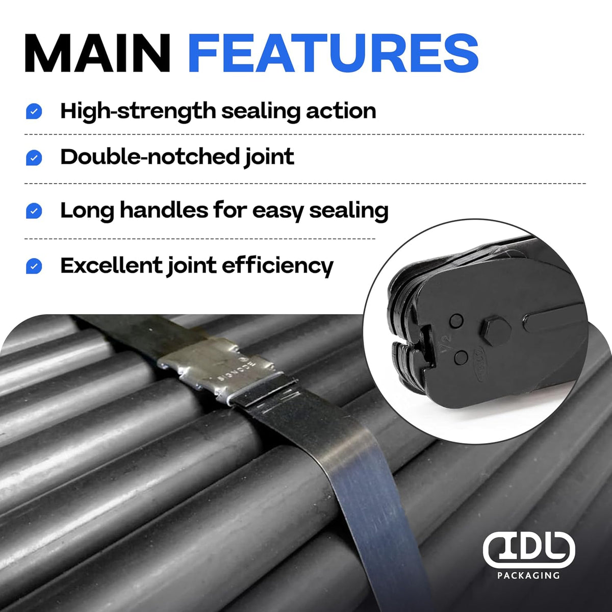 C-3104 Double-Notched Front-Action Sealer/Crimper for 1/2" Steel Strapping - Hard and Durable Steel Construction