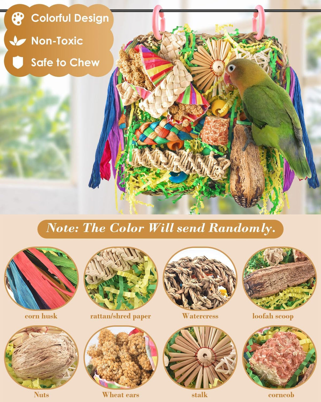 Bird Toys, Parrot Toys Foraging Swing Mat Parrot Cage Hanging Toys Birds Grass Mat Climbing Wall with Seagrass, Birds