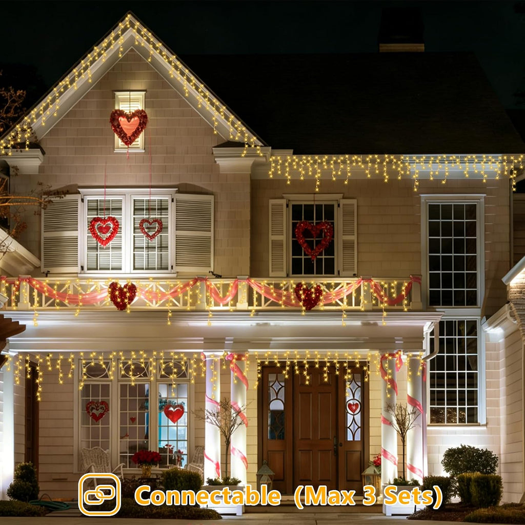 33ft 400 LED Icicle Lights Outdoor, 80 Drops Icicle Christmas Light Connectable, 8 Modes Warm White Xmas Icicle