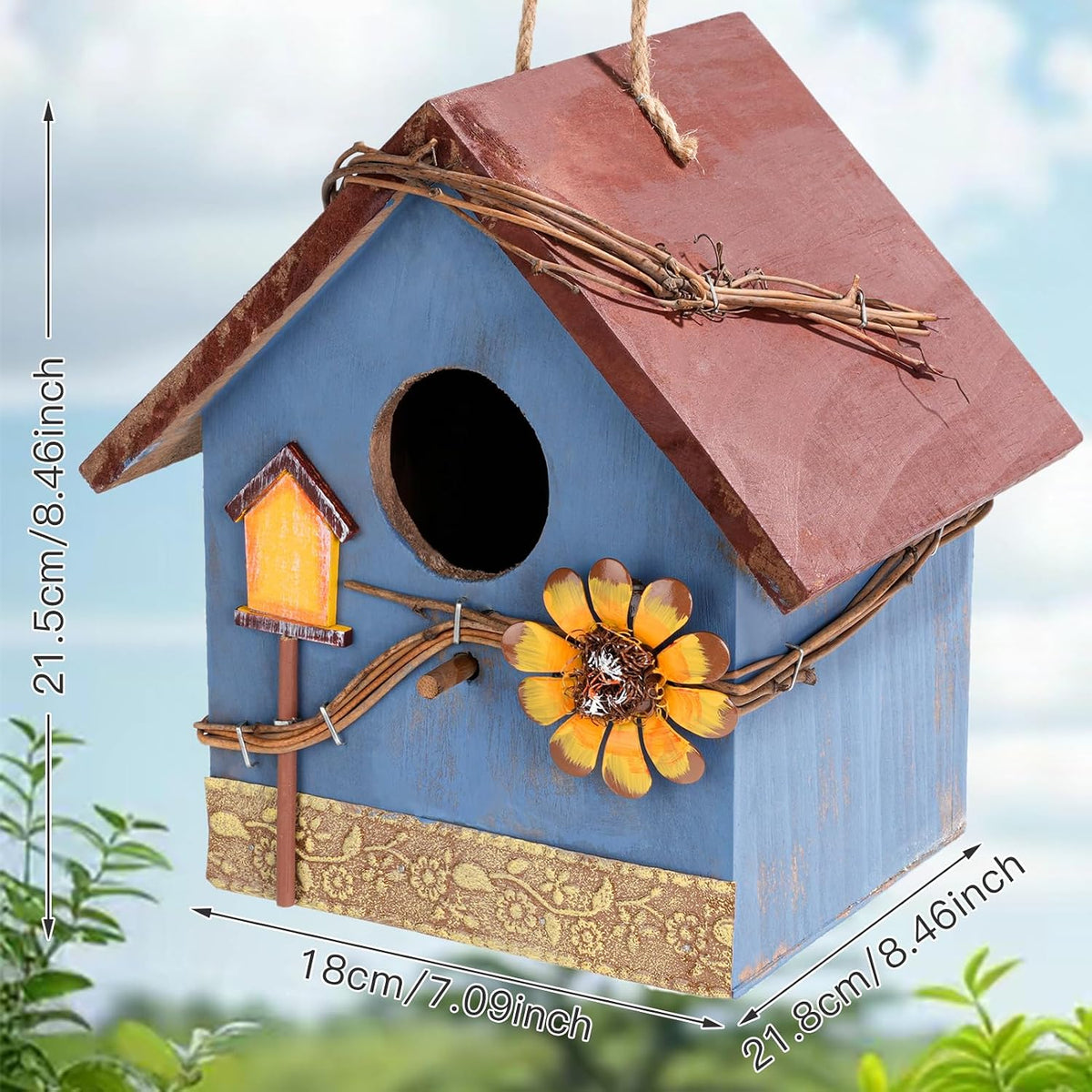 Bird Houses for Outside Clearance, Hanging Birdhouses for Outdoors, Garden Wooden Blue Bird Houses for Outdoors, Bird
