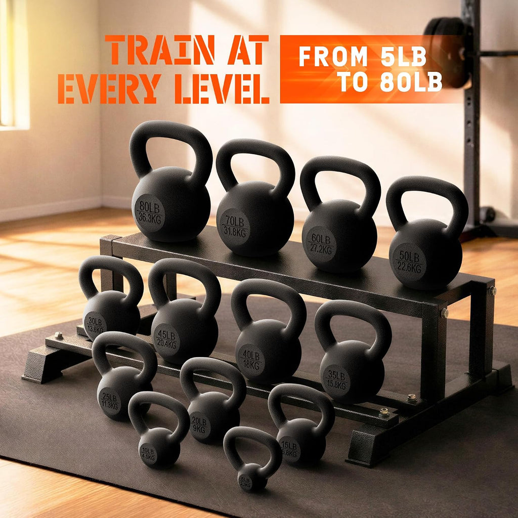 Cast Iron Kettlebell, Strength Training Kettlebells 5-80 Lb (5,10,15,20,25,30,35,40,45,50,60,70,80 Lb) for Full Body