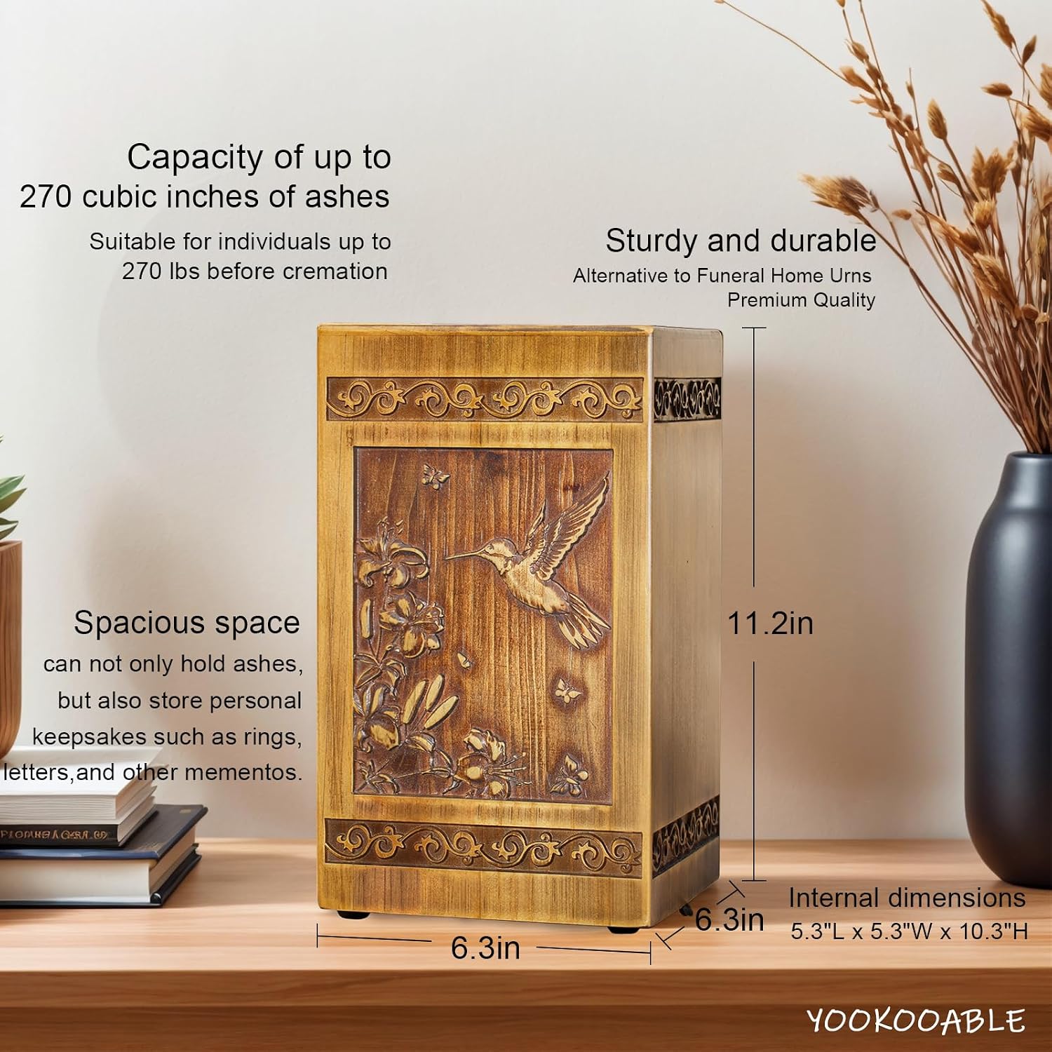 Wooden Urn for Ashes Adult Male Female, Handcrafted Large Cremation Urns Box for Human Ashes Adult Man Woman