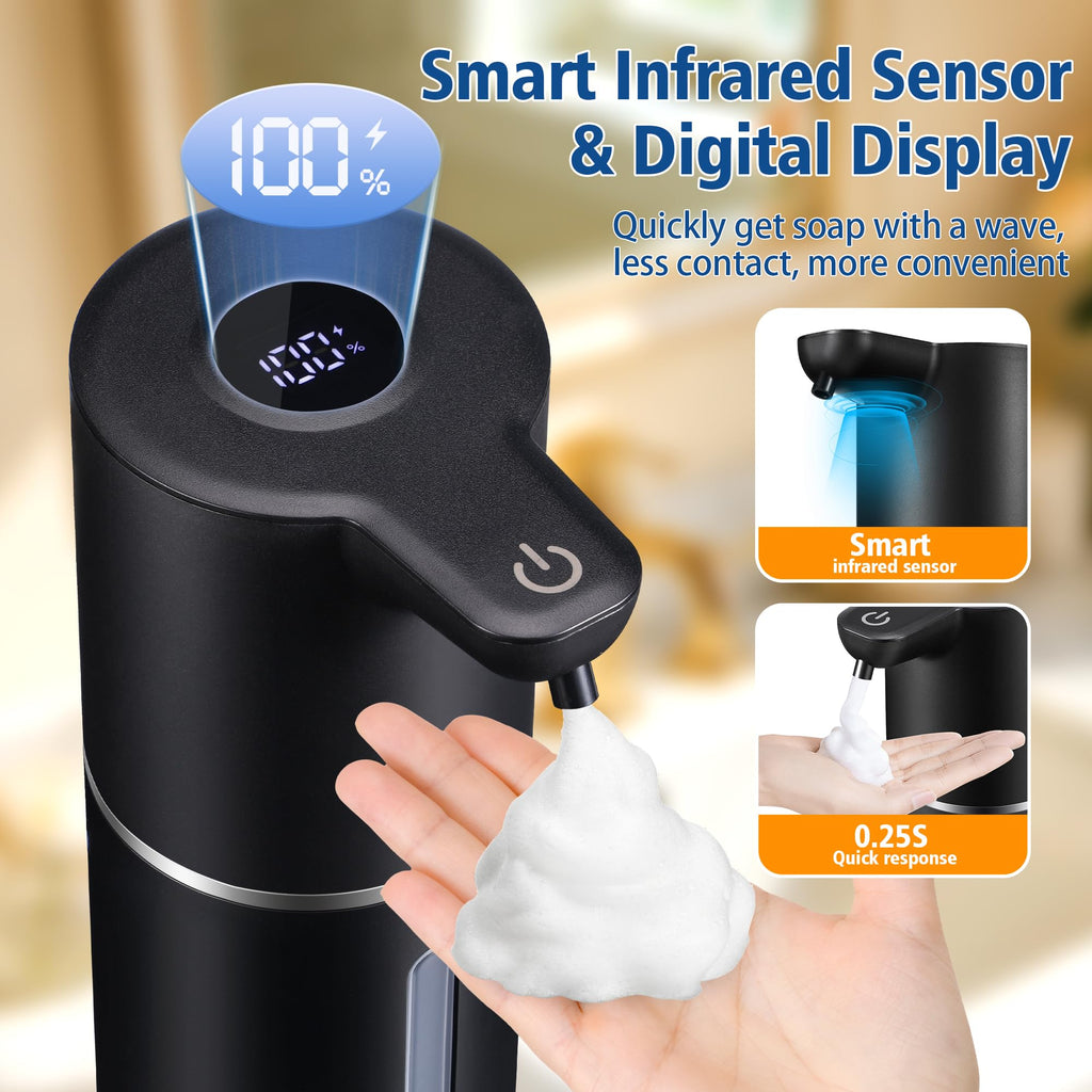 Automatic Foam Soap Dispenser Touchless Rechargeable, 350ml Black