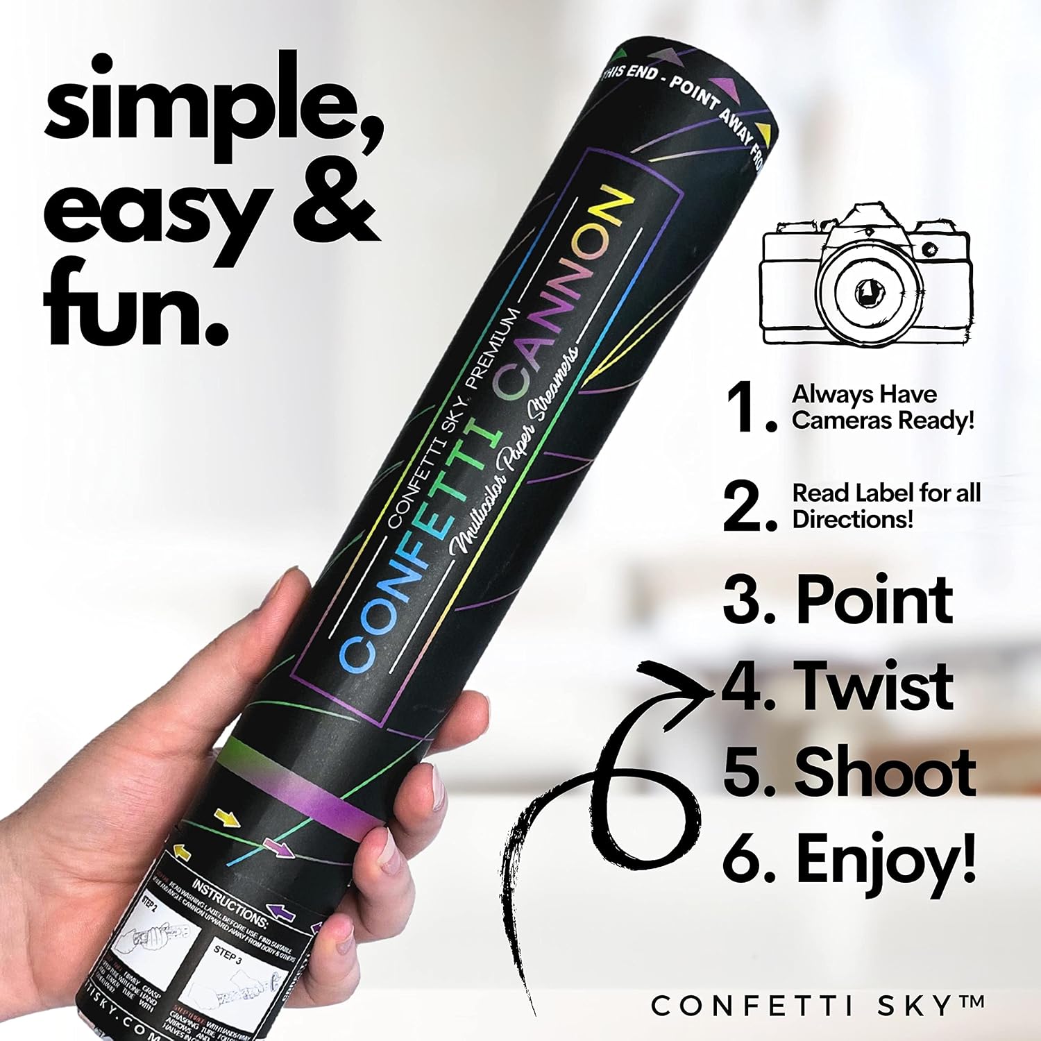 [6 Pack] 12 Inch Confetti Cannons | Multicolor Streamers Poppers for Wedding Celebration, Birthday Party, Pranks