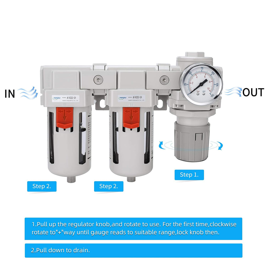 NANPU 1/2" NPT Air Drying System, 0.01-Micron Coalescing Filter Regulator
