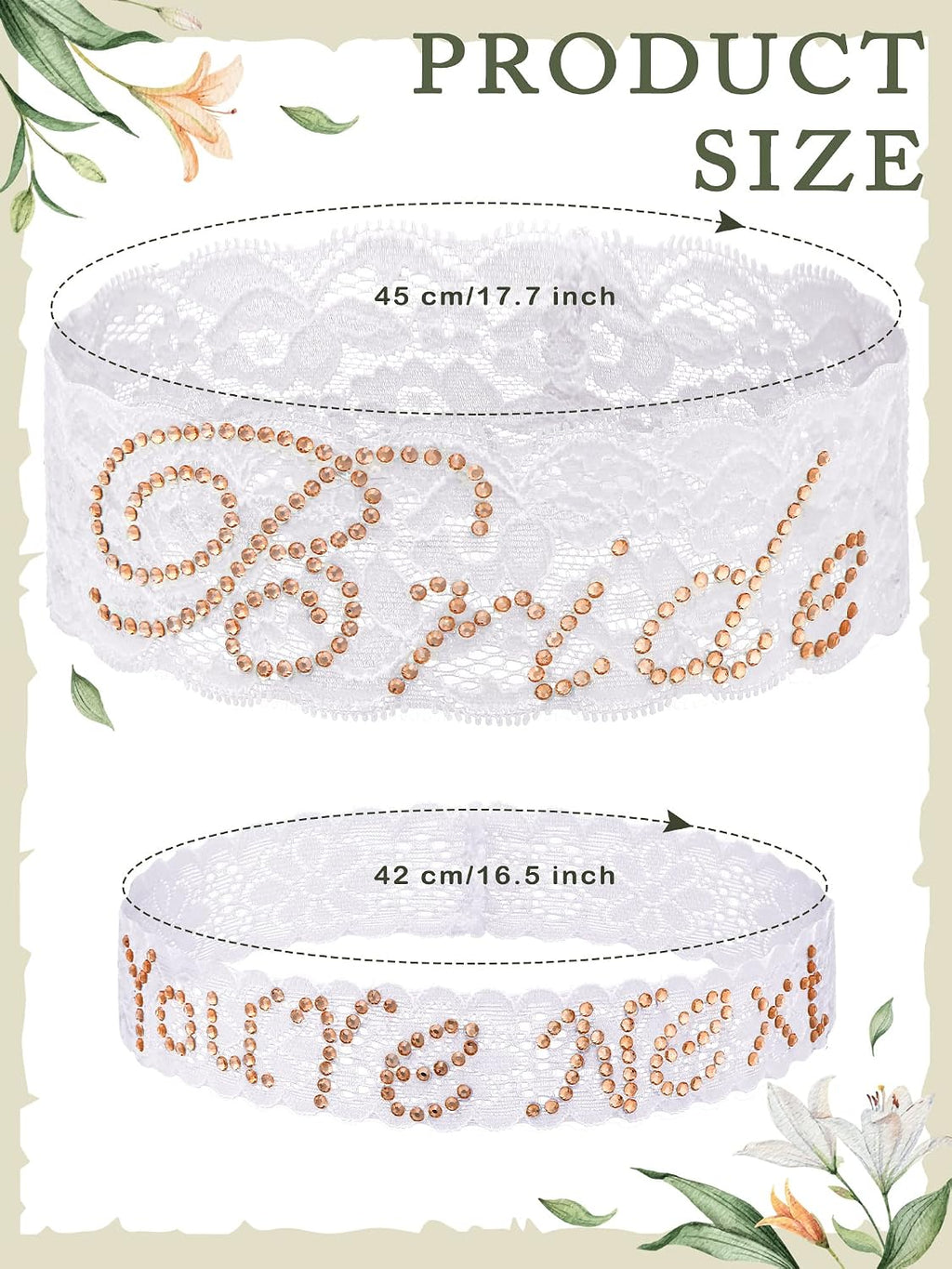 2 Pcs Wedding Garter for Bride Lace,Champagne,16.5 Inch