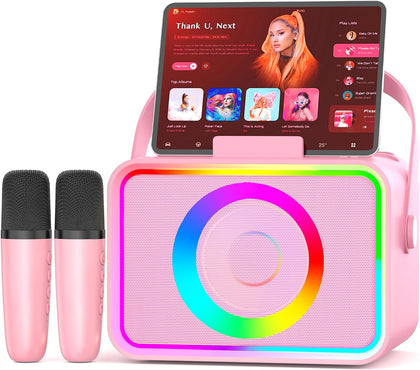 Karaoke Machine for Kids Adults,Portable Bluetooth Speaker with 2 Wireless Microphone with LED Lights, Karaoke