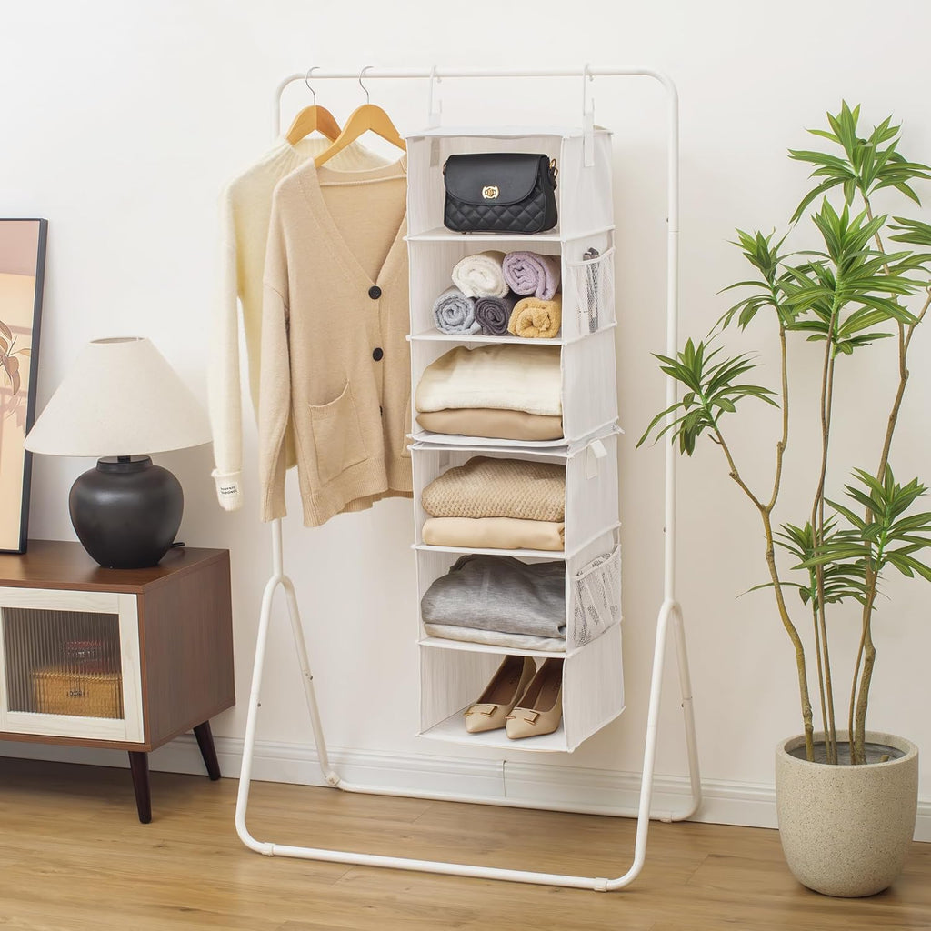 6-Shelf Closet Organizers, Two 3-Shelf Separable Hanging Shelves for Closet, 12" D x 12" W x 48 ¼"H, Mixing of Beige