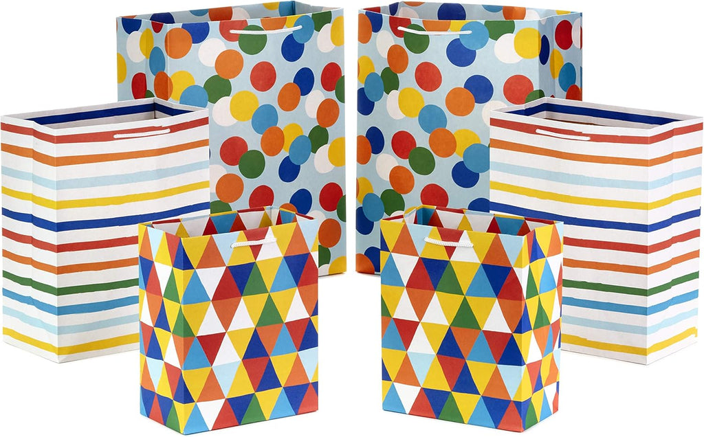 Gift Bag Assortment, 6-Pack, 3 Sizes (Rainbow Designs)