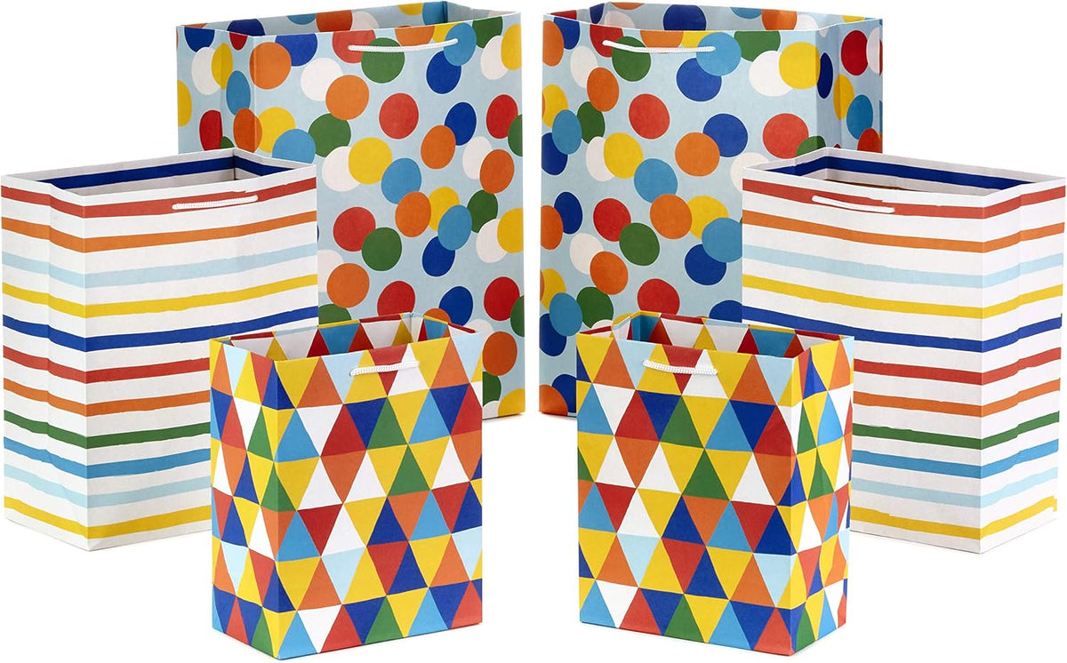 Gift Bag Assortment, 6-Pack, 3 Sizes (Rainbow Designs)