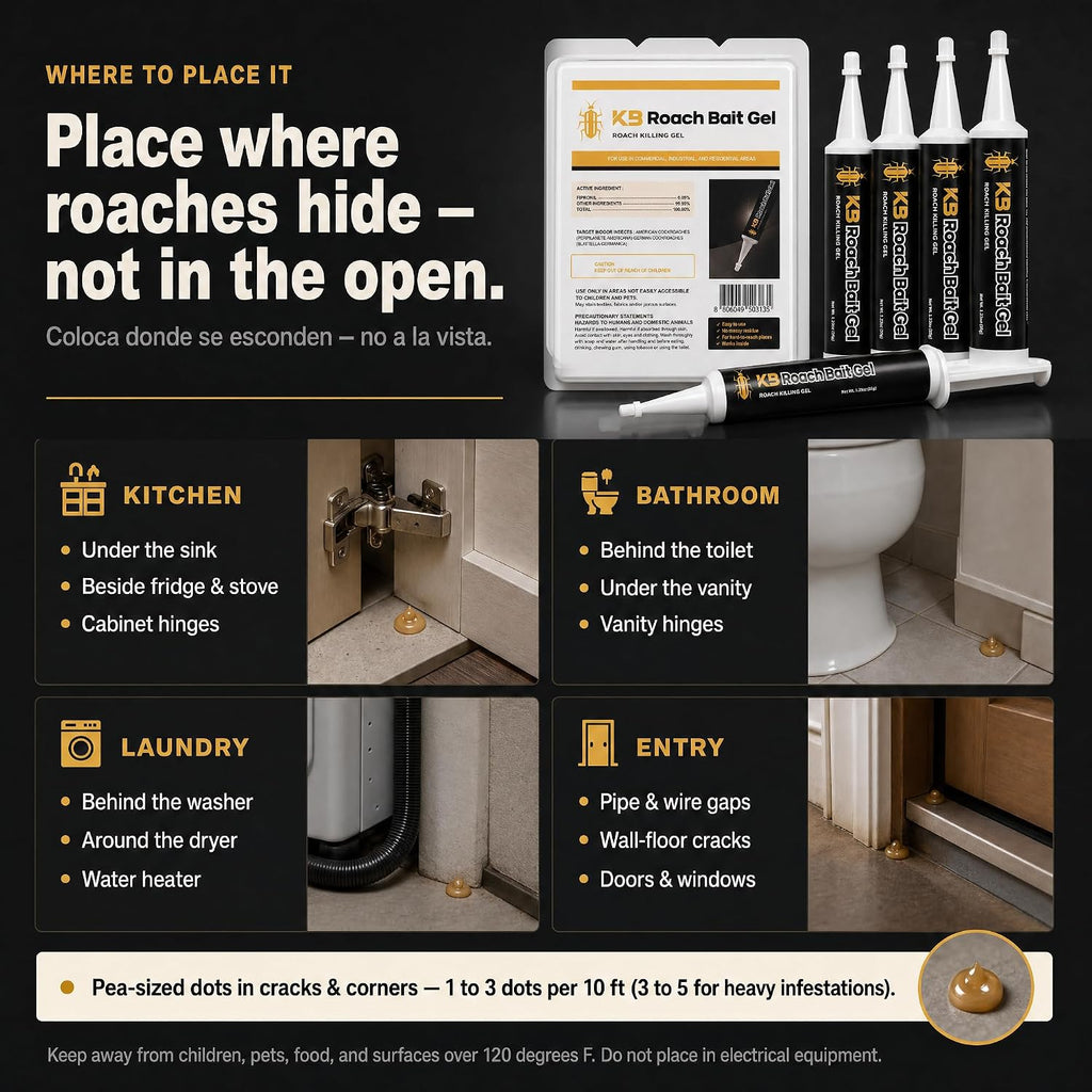 German Roach Killer Indoor Infestation for Home | 97~99% Lab-Tested Mortality in 14 Days - 0.05% Fipronil | 90-Day