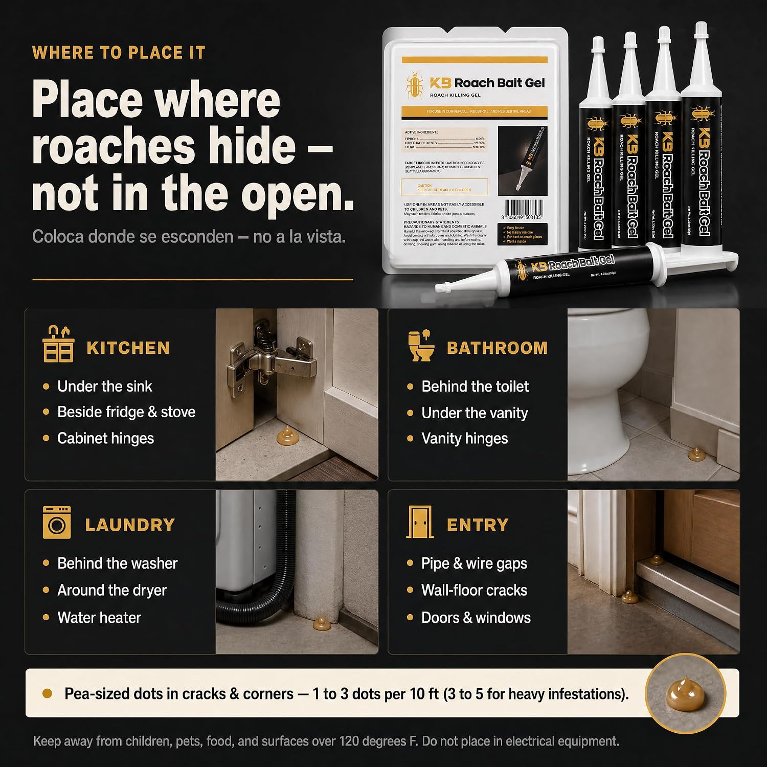 German Roach Killer Indoor Infestation for Home | 97~99% Lab-Tested Mortality in 14 Days - 0.05% Fipronil | 90-Day