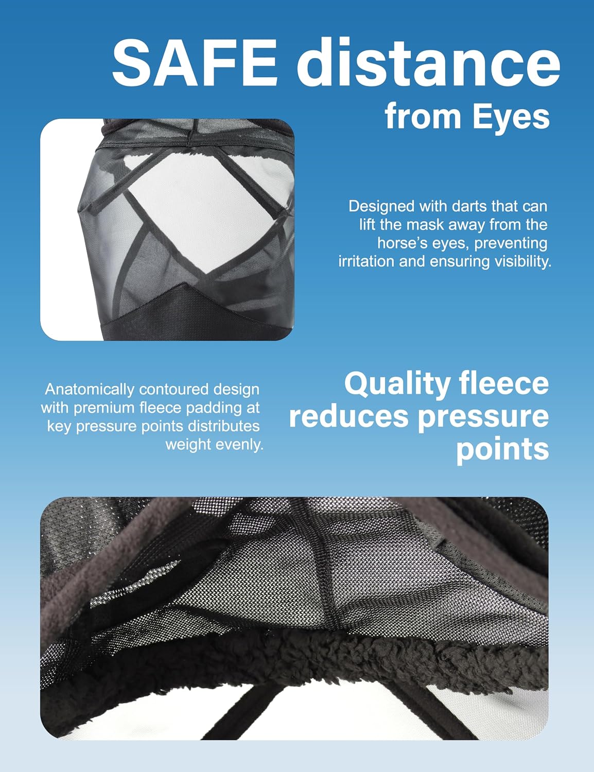 Horse Fly Mask with Ears, Comfy UV-Protective Fly Mask for Horses