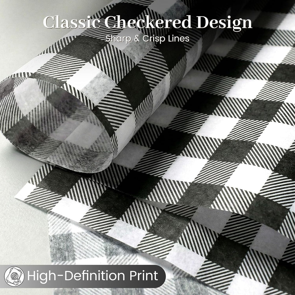 100 Sheets Black and White Checkered Tissue Paper, 10 X 14 inches