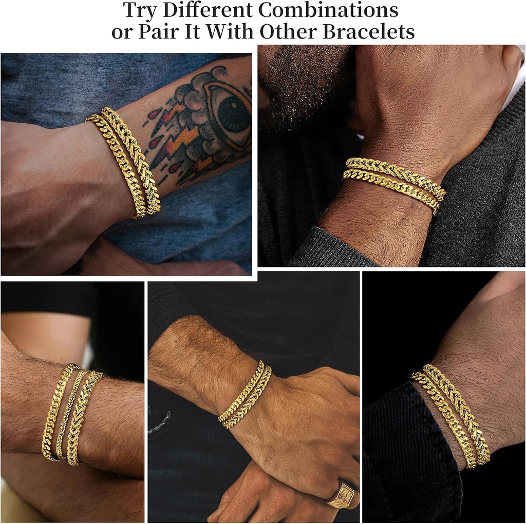 Mens Bracelet Silver and Gold Bracelet for Men Rakhi for Brother | Waterproof Stainless Steel Cuban Chain Bracelet