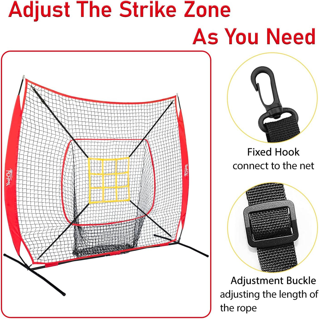 7x7 Ft Baseball and Softball Training Net with Batting Tee, Strike Zone Target, Portable Hitting and Pitching