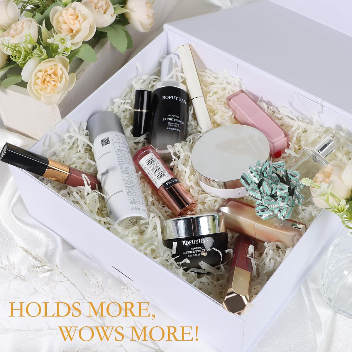 White Gift Box with Ribbon Magnetic Lids 1 Pack