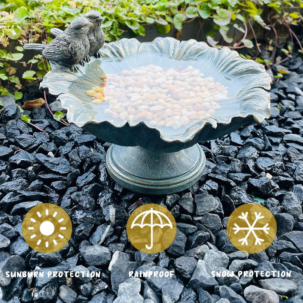 Bird Baths for Outdoors, Resin Pedestal Bird Bath Bowl with Bird Accents, Garden Decoration Bird Feeder for Patio