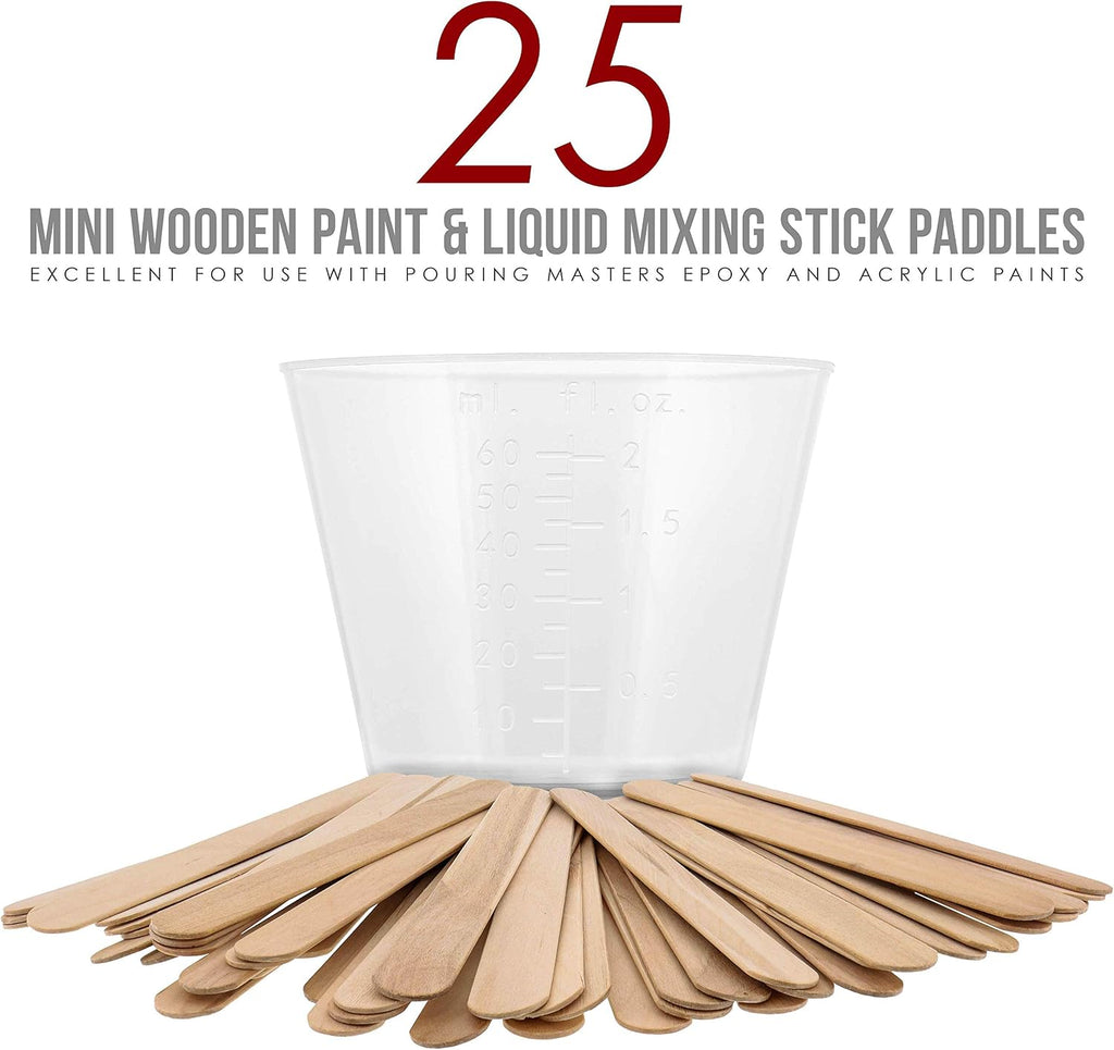 2 Oz (60 ml) Liquid Measuring Cups, 100 Pack with 25 Sticks