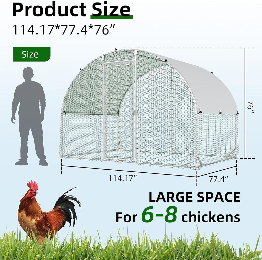 Metal Chicken Coop, 9.8x6.5 FT Walk-in Chicken Run Pen Poultry Cage, Water-Resistant & Anti-UV Cover, Large Chicken