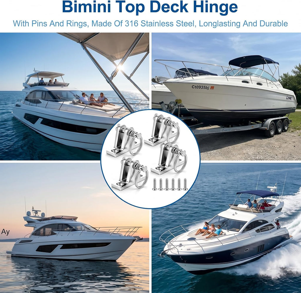 4 Pcs Bimini Top Deck Hinge,316 Stainless Steel Marine Hardware with Quick