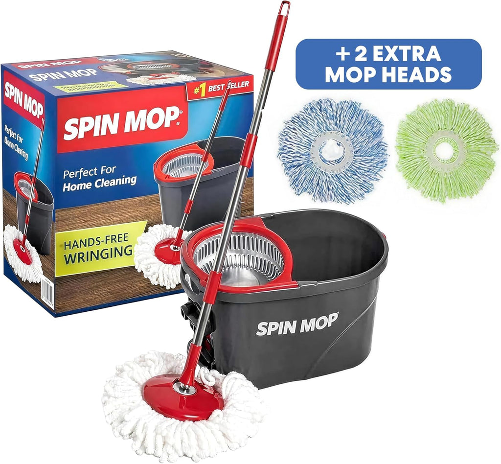 79349 Spin Mop Cleaning System with 3 Microfiber Mop Heads, Red/Black