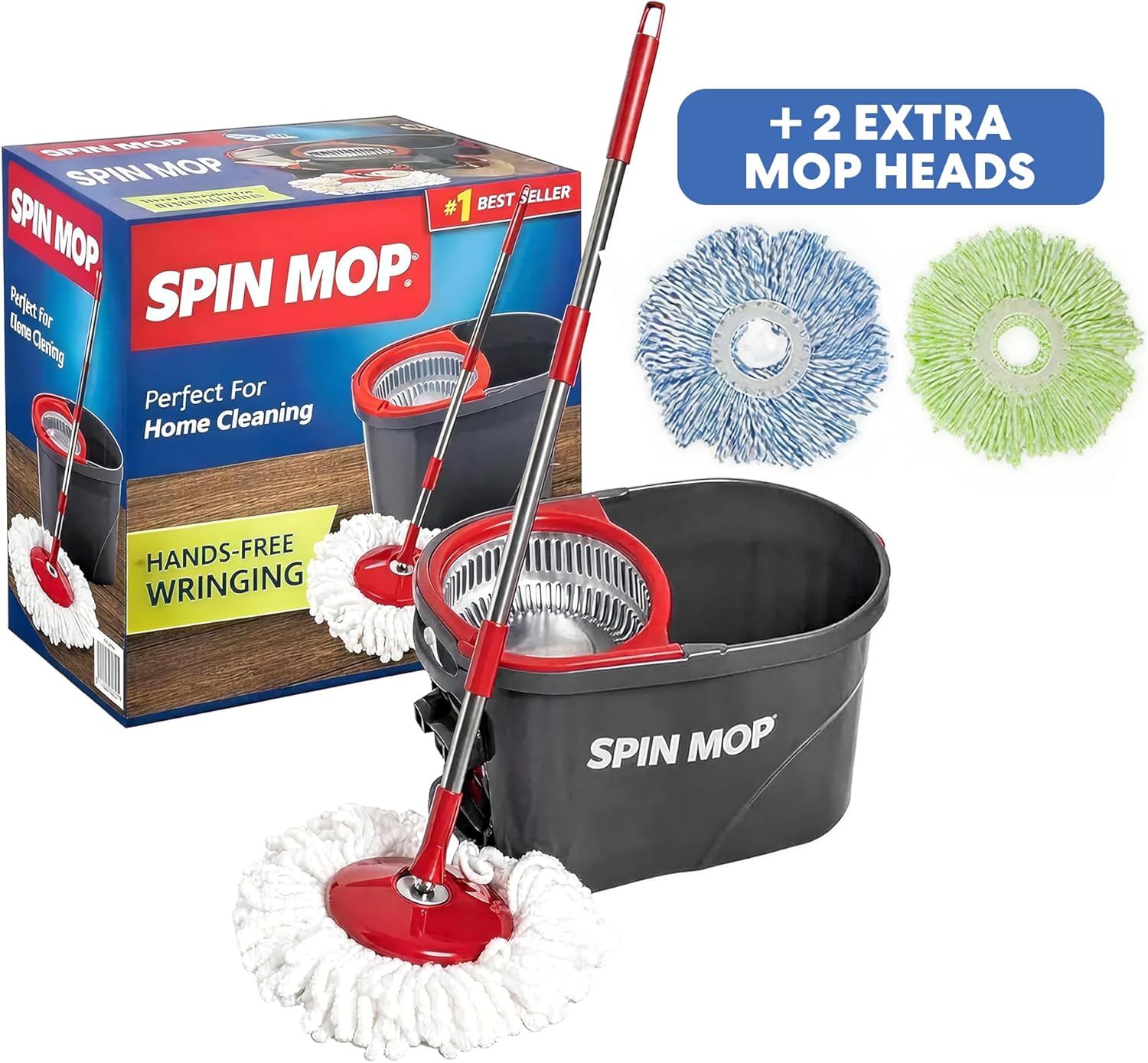 79349 Spin Mop Cleaning System with 3 Microfiber Mop Heads, Red/Black