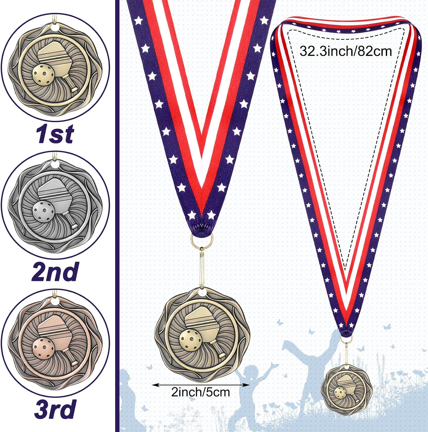 Metal Fusion Medals 2" Cornhole Dinkball Soccer 1st 2nd 3rd Place Award Medals with Ribbons Gold Silver Brown Trophy